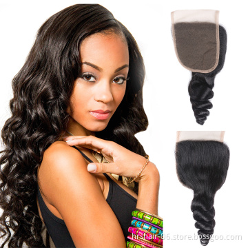 Raw Indian Temple Remy Hair,Unprocessed Indian Loose Wave Human Hair Closure